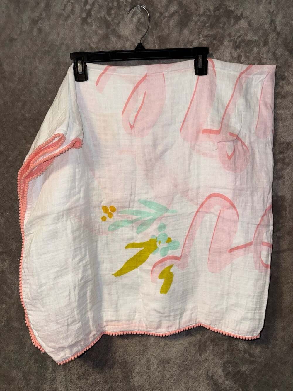 Cloud Island You Are Loved Cotton Muslin Baby Blanket with Pom-Pom Trim